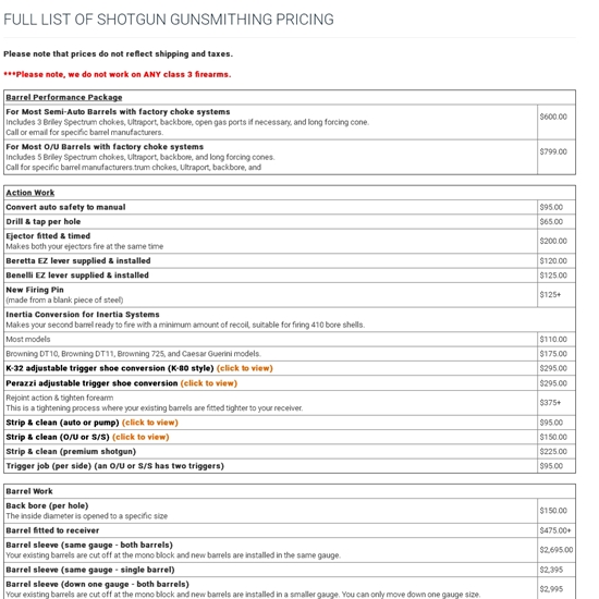 Shotgun Gunsmithing Pricing